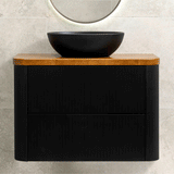 *Clearance* Tura Groove Ensuite 900mm Curved Wall Hung Vanity Cabinet, Matte Black