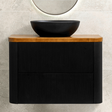 *Clearance* Tura Groove Ensuite 900mm Curved Wall Hung Vanity Cabinet, Matte Black