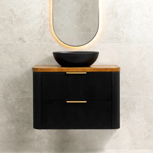 *Clearance* Tura Groove Ensuite 900mm Curved Wall Hung Vanity Cabinet, Matte Black