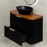 *Clearance* Tura Groove Ensuite 900mm Curved Wall Hung Vanity Cabinet, Matte Black