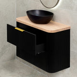 *Clearance* Tura Groove Ensuite 900mm Curved Wall Hung Vanity Cabinet, Matte Black