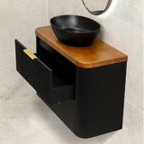 *Clearance* Tura Groove Ensuite 900mm Curved Wall Hung Vanity Cabinet, Matte Black