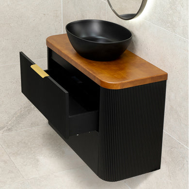 *Clearance* Tura Groove Ensuite 900mm Curved Wall Hung Vanity Cabinet, Matte Black