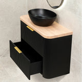 *Clearance* Tura Groove Ensuite 900mm Curved Wall Hung Vanity Cabinet, Matte Black