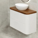 *Clearance* Tura Groove Ensuite 900mm Curved Wall Hung Vanity Cabinet, Matte White