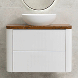 *Clearance* Tura Groove Ensuite 900mm Curved Wall Hung Vanity Cabinet, Matte White
