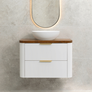 *Clearance* Tura Groove Ensuite 900mm Curved Wall Hung Vanity Cabinet, Matte White
