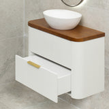 *Clearance* Tura Groove Ensuite 900mm Curved Wall Hung Vanity Cabinet, Matte White