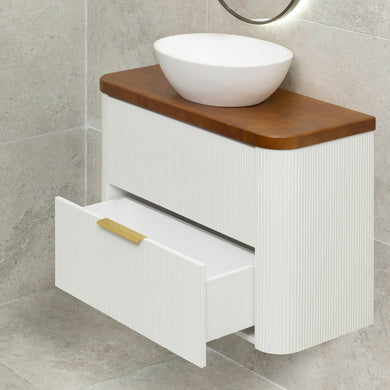 *Clearance* Tura Groove Ensuite 900mm Curved Wall Hung Vanity Cabinet, Matte White