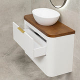 *Clearance* Tura Groove Ensuite 900mm Curved Wall Hung Vanity Cabinet, Matte White