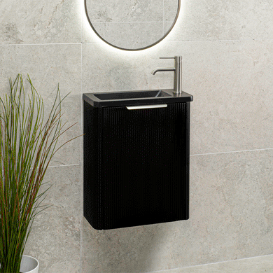 *Clearance* Tura Groove Petite 500mm Curved Wall Hung Slim Vanity Cabinet, Matte Black