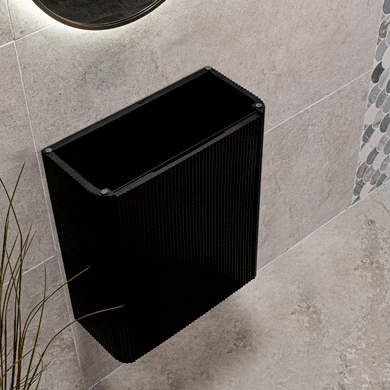 *Clearance* Tura Groove Petite 500mm Curved Wall Hung Slim Vanity Cabinet, Matte Black