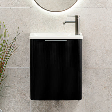 *Clearance* Tura Groove Petite 500mm Curved Wall Hung Slim Vanity Cabinet, Matte Black