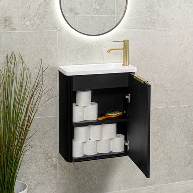 *Clearance* Tura Groove Petite 500mm Curved Wall Hung Slim Vanity Cabinet, Matte Black