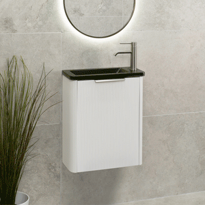 *Clearance* Tura Groove Petite 500mm Curved Wall Hung Slim Vanity Cabinet, Matte White