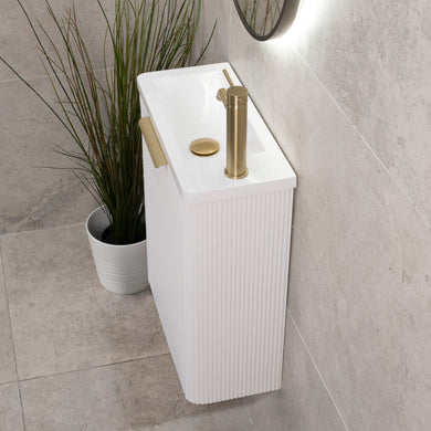 *Clearance* Tura Groove Petite 500mm Curved Wall Hung Slim Vanity Cabinet, Matte White