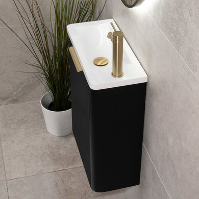 *Clearance* Tura Smooth Petite 500mm Curved Wall Hung Slim Vanity Cabinet, Matte Black