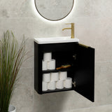 *Clearance* Tura Smooth Petite 500mm Curved Wall Hung Slim Vanity Cabinet, Matte Black