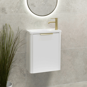 *Clearance* Tura Smooth Petite 500mm Curved Wall Hung Slim Vanity Cabinet, Matte White