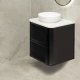 Tura Shaker 600mm Curved Wall Hung Vanity Cabinet, Matte Black