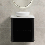 Tura Shaker 600mm Curved Wall Hung Vanity Cabinet, Matte Black