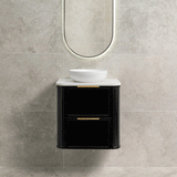 Tura Shaker 600mm Curved Wall Hung Vanity Cabinet, Matte Black