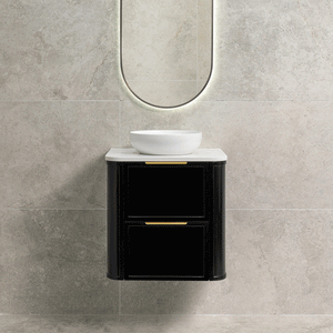 Tura Shaker 600mm Curved Wall Hung Vanity Cabinet, Matte Black