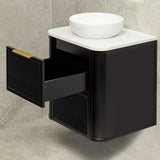 Tura Shaker 600mm Curved Wall Hung Vanity Cabinet, Matte Black