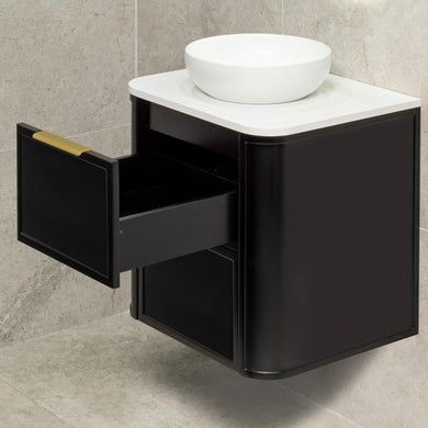 Tura Shaker 600mm Curved Wall Hung Vanity Cabinet, Matte Black