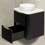 Tura Shaker 600mm Curved Wall Hung Vanity Cabinet, Matte Black