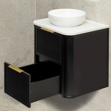 Tura Shaker 600mm Curved Wall Hung Vanity Cabinet, Matte Black