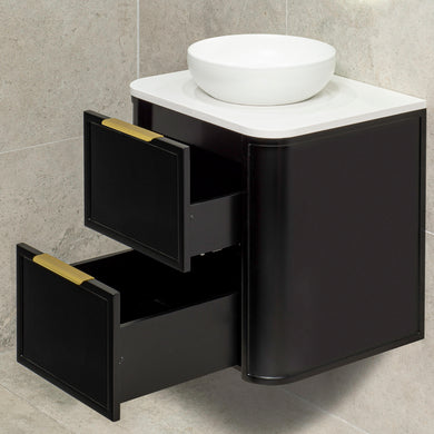 Tura Shaker 600mm Curved Wall Hung Vanity Cabinet, Matte Black