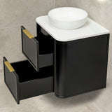 Tura Shaker 600mm Curved Wall Hung Vanity Cabinet, Matte Black