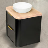 Tura Shaker 600mm Curved Wall Hung Vanity Cabinet, Matte Black