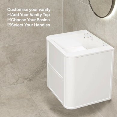 Tura Shaker 600mm Curved Wall Hung Vanity Cabinet, Matte White