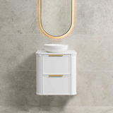 Tura Shaker 600mm Curved Wall Hung Vanity Cabinet, Matte White