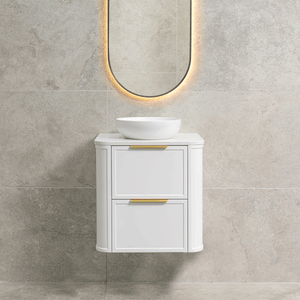 Tura Shaker 600mm Curved Wall Hung Vanity Cabinet, Matte White