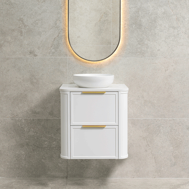 Tura Shaker 600mm Curved Wall Hung Vanity Cabinet, Matte White