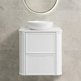Tura Shaker 600mm Curved Wall Hung Vanity Cabinet, Matte White
