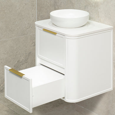 Tura Shaker 600mm Curved Wall Hung Vanity Cabinet, Matte White