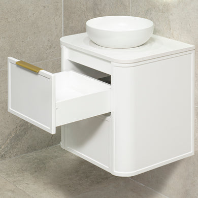 Tura Shaker 600mm Curved Wall Hung Vanity Cabinet, Matte White