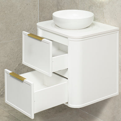Tura Shaker 600mm Curved Wall Hung Vanity Cabinet, Matte White