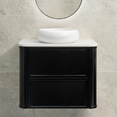 Tura Shaker 750mm Curved Wall Hung Vanity Cabinet, Matte Black