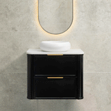 Tura Shaker 750mm Curved Wall Hung Vanity Cabinet, Matte Black