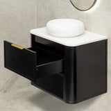 Tura Shaker 750mm Curved Wall Hung Vanity Cabinet, Matte Black
