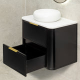 Tura Shaker 750mm Curved Wall Hung Vanity Cabinet, Matte Black