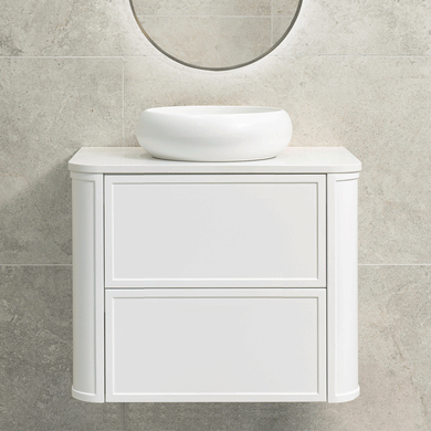 Tura Shaker 750mm Curved Wall Hung Vanity Cabinet, Matte White