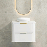 Tura Shaker 750mm Curved Wall Hung Vanity Cabinet, Matte White