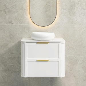 Tura Shaker 750mm Curved Wall Hung Vanity Cabinet, Matte White