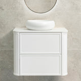 Tura Shaker 750mm Curved Wall Hung Vanity Cabinet, Matte White